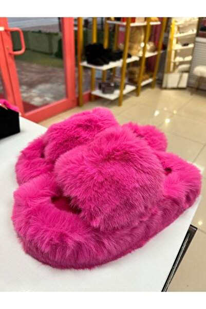 PİNK THE FASHİON Puffy Pembe Peluş Kadın Terlik