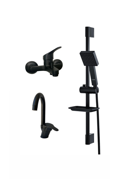 armour armatür Siyah banyo bataryası seti sürgülü duş sistemi 3 lü set