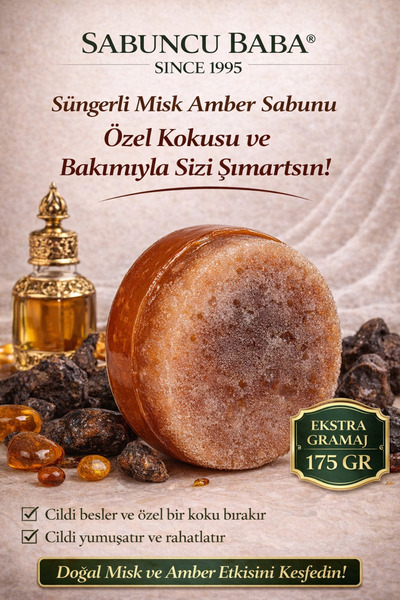 SABUNCU BABA - Misk Amber Özlü Süngerli Doğal Sabun 175 Gr. Ferahlatıcı & Bes...