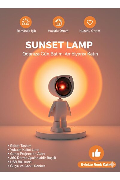 TeknoEser Robot Tasarım Sunset Lamp - 360 Derece Dönebilir Başlıklı Gün Batım...
