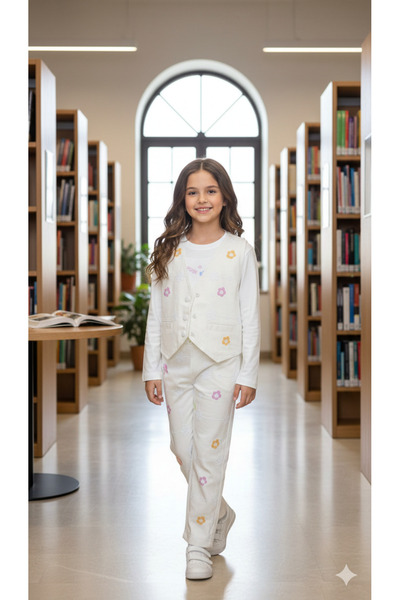 ALYAKİDS Girl's eid outfit Vest Set daisy embroidered 3-piece set