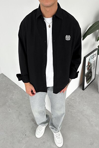 HAFKAGİYİM قميص أسود فاخر مطرز بتصميم مريح