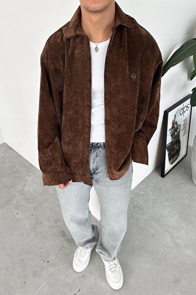 HAFKAGİYİM Brown Corded Fabric Velvet Relaxed Shirt