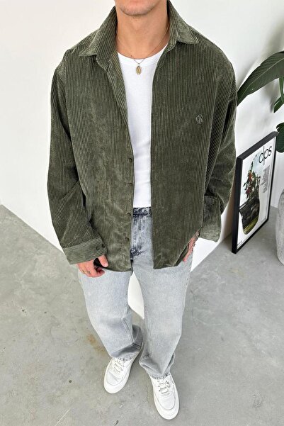 HAFKAGİYİM Khaki Corded Fabric Velvet Relaxed Shirt