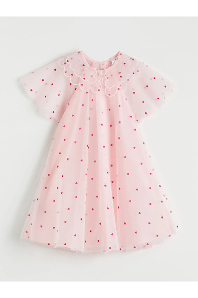 LC Waikiki Παιδικό φόρεμα πριγκίπισσας LCW σε ροζ χρώμα με στρογγυλός γιακάς ...