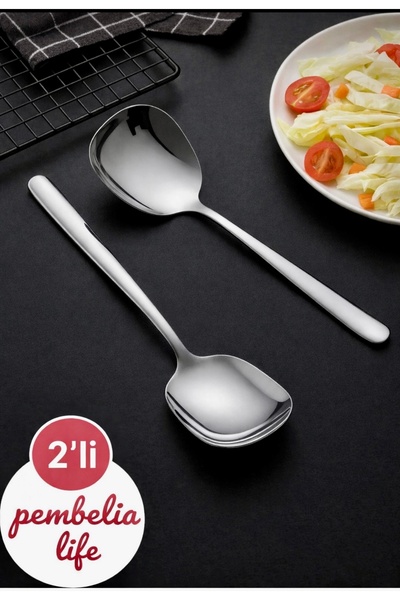 Pembelia Life 2 Adet Pratik 21 cm Paslanmaz Çelik Lüx Servis Salata Kaşığı Sp...