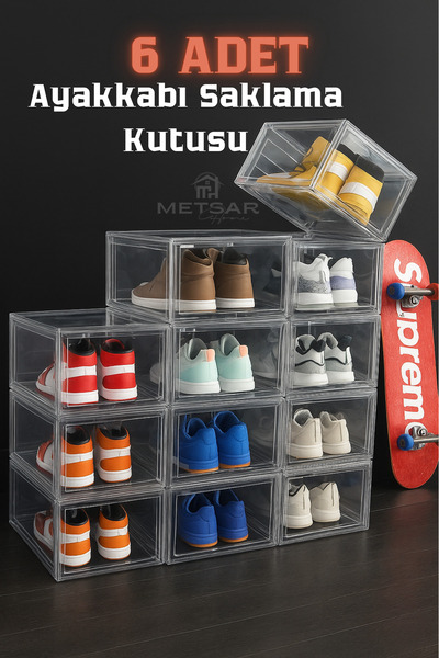 Metsar Home 6 Adet Lüx Ayakkabı Saklama Kutusu İstiflenebilir & Ayakkabı Dola...