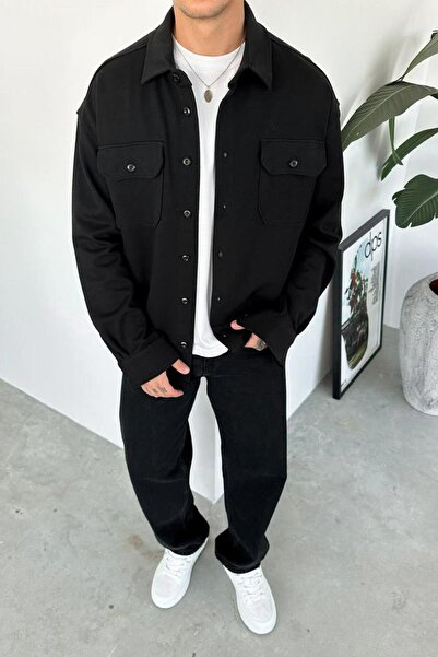 HAFKAGİYİM Μαύρο πουκάμισο με διπλή τσέπη με λεπτομέρειες