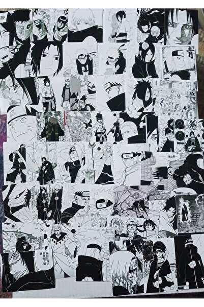 Atölye Moonlit Naruto Anime Sticker Seti Siyah Beyaz (47 adet - her biri 4x5 cm)