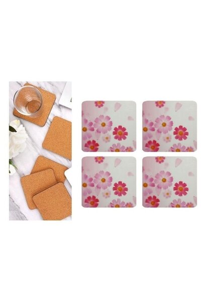 Bosphorus Wooden Coasters 4 Pieces Flower Pattern 9X9Cm