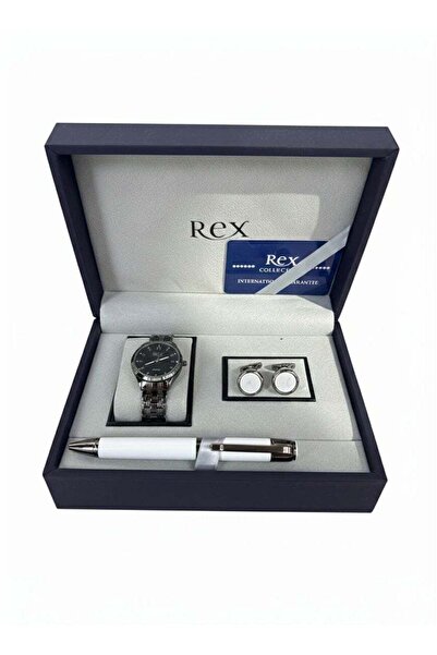 REX Luxury Men's Gift Set – Classic Watch, Cufflinks, and Elegant Pen