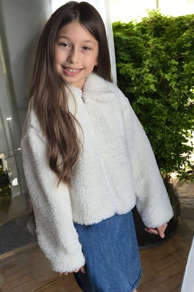 QUB CLUB Girl's Crop Plush Lined Coat, Size 1, You Can Choose a Size Larger