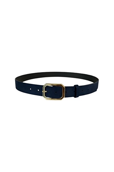 stravis Navy Blue Color Suede Belt with Gold Square Buckle