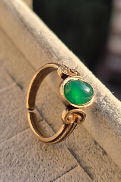 NBS Beautiful Naturel Stones خاتم نحاسي عتيق قابل للتعديل مع حجر العقيق الأخض...