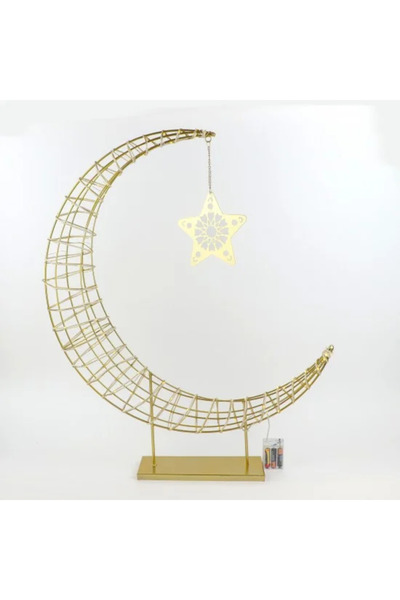Generic زينة رمضانية على شكل هلال ونجوم، لون ذهبي، ارتفاع 82 سم