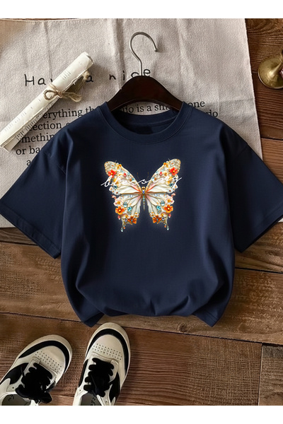 caddekombin Diamond Butterfly cu imprimeu pentru femei, cu gât rotund, bleuma...