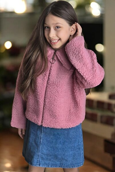 QUB CLUB Girl's Crop Plush Lined Coat, Size 1, You Can Choose a Size Larger