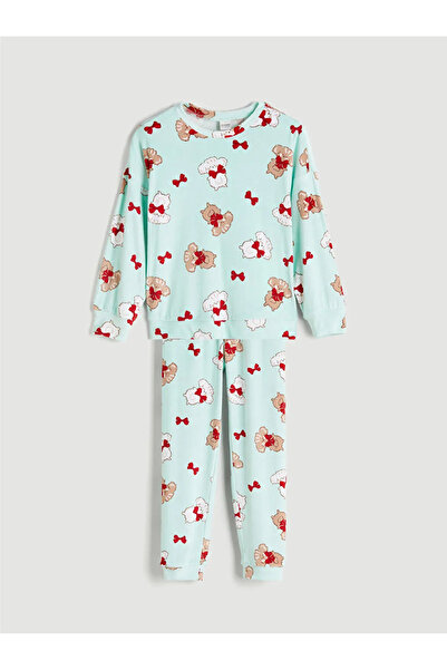 LC Waikiki LCW Kids Комплект пижама с тюркоазен кадифен яка за момичета