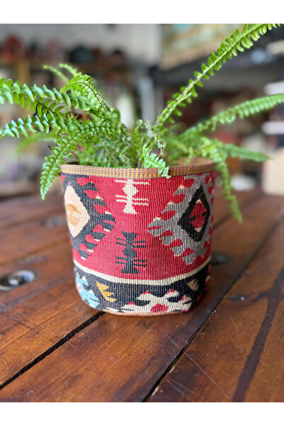 Vintage Kilim Saksı Kılıfı 15cm – El Yapımı, Unique Dekoratif Bitki Cover & Organizer