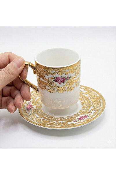 ASSA BAZAAR Victoria 24K Gold Embossed 6-Person Porcelain Coffee Cup Set – El...