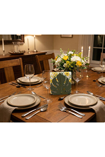 Home Monstera Yaprak Tasarımlı Dekoratif Peçetelik - Tropikal Deve Tabanı Mod...