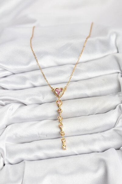 Lisinya قلادة نسائية من الفولاذ 316L بلون ذهبي وقلب وردي -