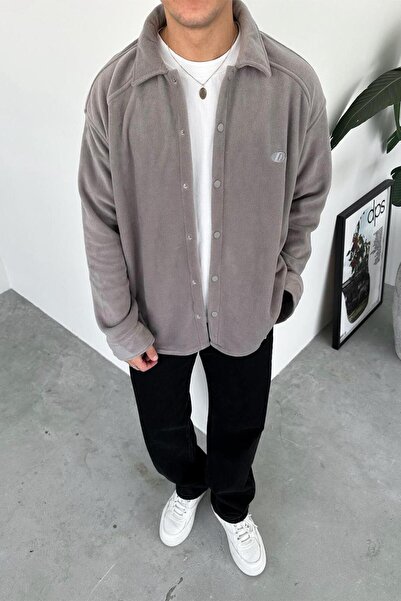 HAFKAGİYİM Cămașă din lână supradimensionat cu broderie gri G