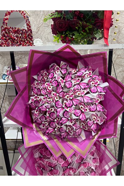 Diana Accessory Led Işıklı Pembe Kelebek Buketi Love Ambalajlı, Dekoratif Kon...