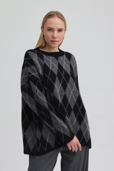 QANU Tricotaj Argyle Pulover Negru