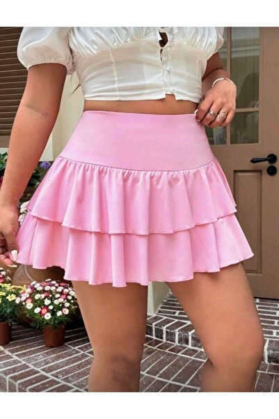 MAROVOAY Fusta super mini cu talie înaltă, mărime mare, cu pliuri