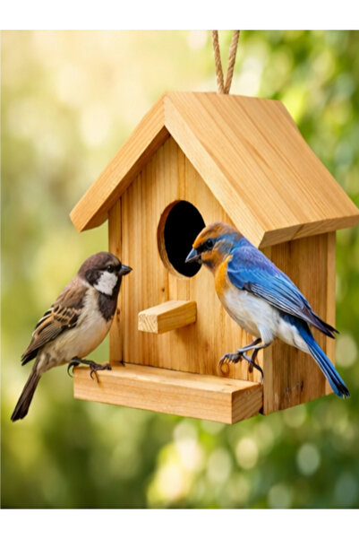 sgeteknoloji Natural Solid Wood Bird Nest – Handmade Bird House for Garden & ...