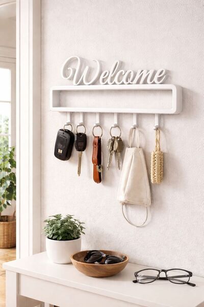 spello Welcome Yazılı Anahtarlık Askısı | Duvar Tipi Şık Anahtar Düzenleyici