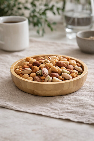 Homerest Yuvarlak Bambu Orta Boy Çok Amaçlı Kase, Bambu Çerezlik, Sunum Tabağ...