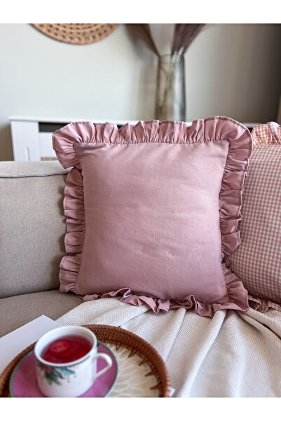 KaiAtelier Κάλυμμα μαξιλαριού από λινό με ροζ βολάν 45 εκ.