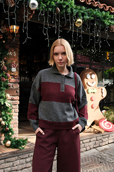 HOPE AND ME Oversized Striped Shirt Collar Sweater