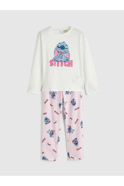 LC Waikiki Lcw Kids Ekru Stitch Printed Girl's Pajama Set
