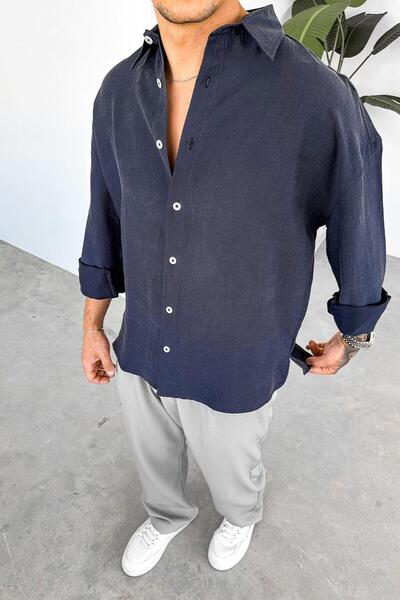 HAFKAGİYİM Lacivert Soft Premium Oversize Gömlek