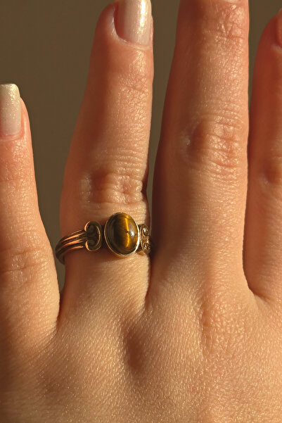 NBS Beautiful Naturel Stones Ancient Copper Ring with Tiger's Eye Stone Natur...