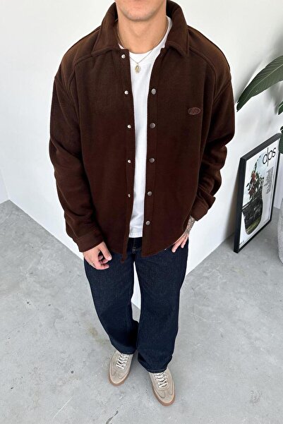 HAFKAGİYİM Brown g Embroidered Oversized Fleece Shirt