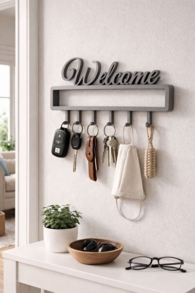 spello Welcome Yazılı Anahtarlık Askısı | Duvar Tipi Şık Anahtar Düzenleyici