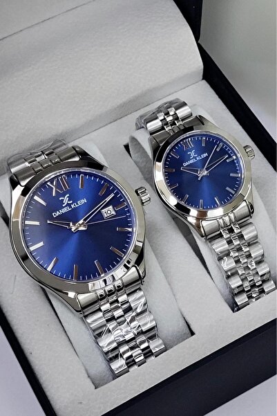 Daniel Klein Dial Navy Blue Band Silver Color Gift Packaged Lover Couple Wris...