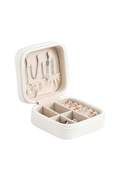 TRENDMARK Jewelry Box, Eco Leather, for Travel, 10 x 10 x 5cm, White