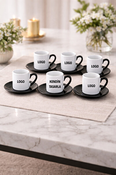 cekud tasarım baskı Kişiye Özel Logolu Türk Kahvesi Fincanı Seti – Siyah Kulp...