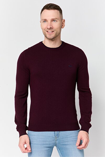 Harmont & Blaine Men Crew Neck Embroidered Logo Long Sleeve Sweater, Maroon