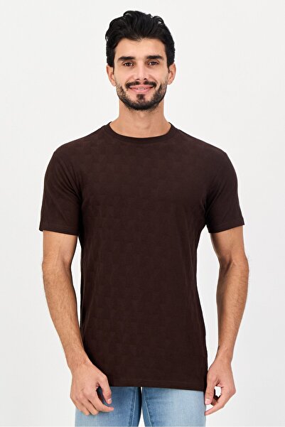 Threadbare Men Crew Neck Short Sleeve Textured T-Shirt, Brown