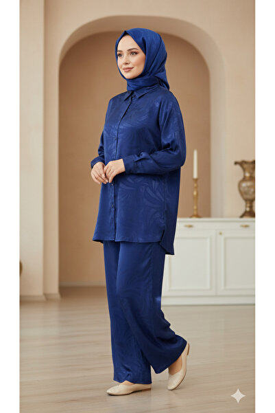 EB SCARF Двукомпонентен костюм от сатенен жакард с копринен блясък