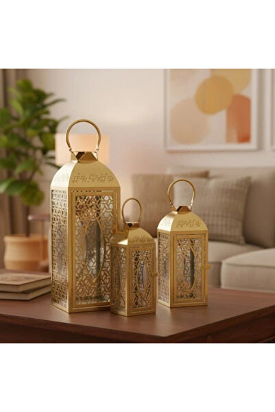Generic Gold metal lantern set with clear glass - 3 sizes