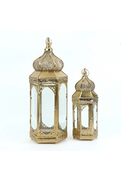 Generic Gold metal lantern set with clear glass - 2 sizes