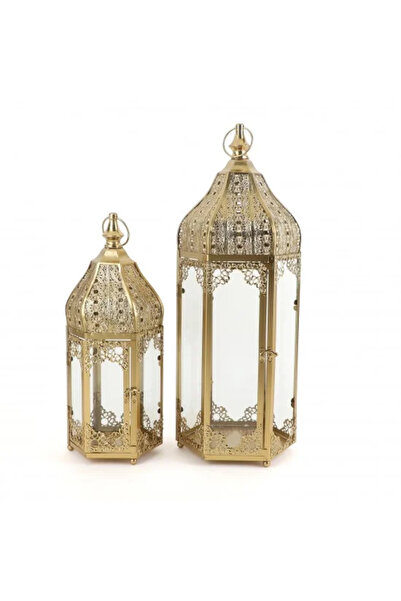 Generic Gold metal lantern set with clear glass - 2 sizes