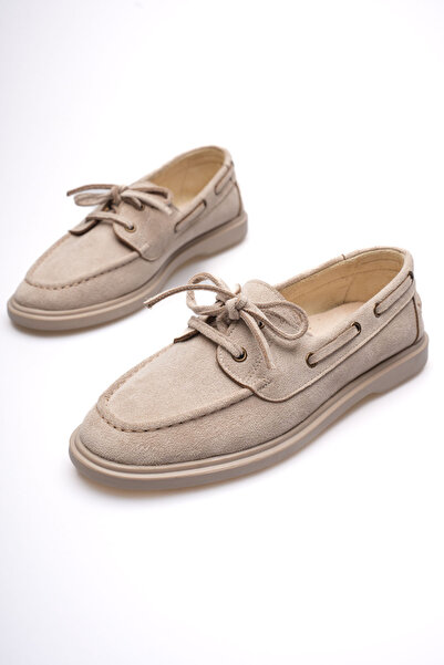 Artgoo حذاء نسائي من جلد الغزال البيج مريح للاستخدام اليومي برباط ونعل مريح